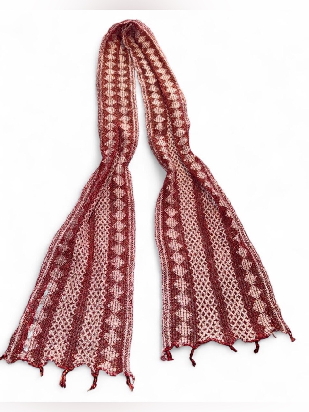 Woven Burgundy and Cream Knit Scarf - Women Accessories